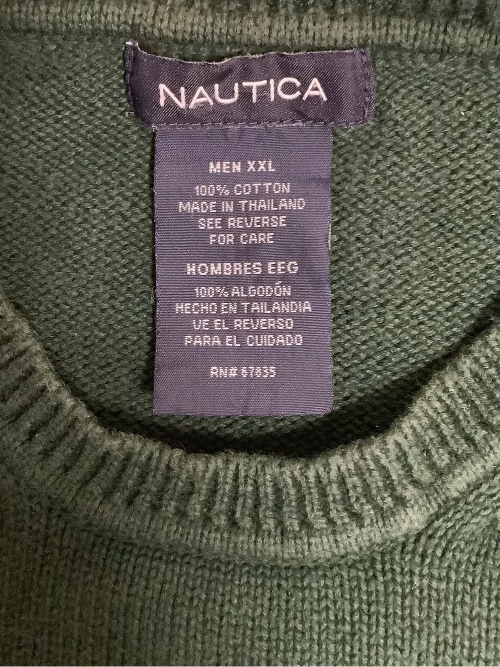 Nautica Forest Green Crewneck Sweater with Navy and White Stripes